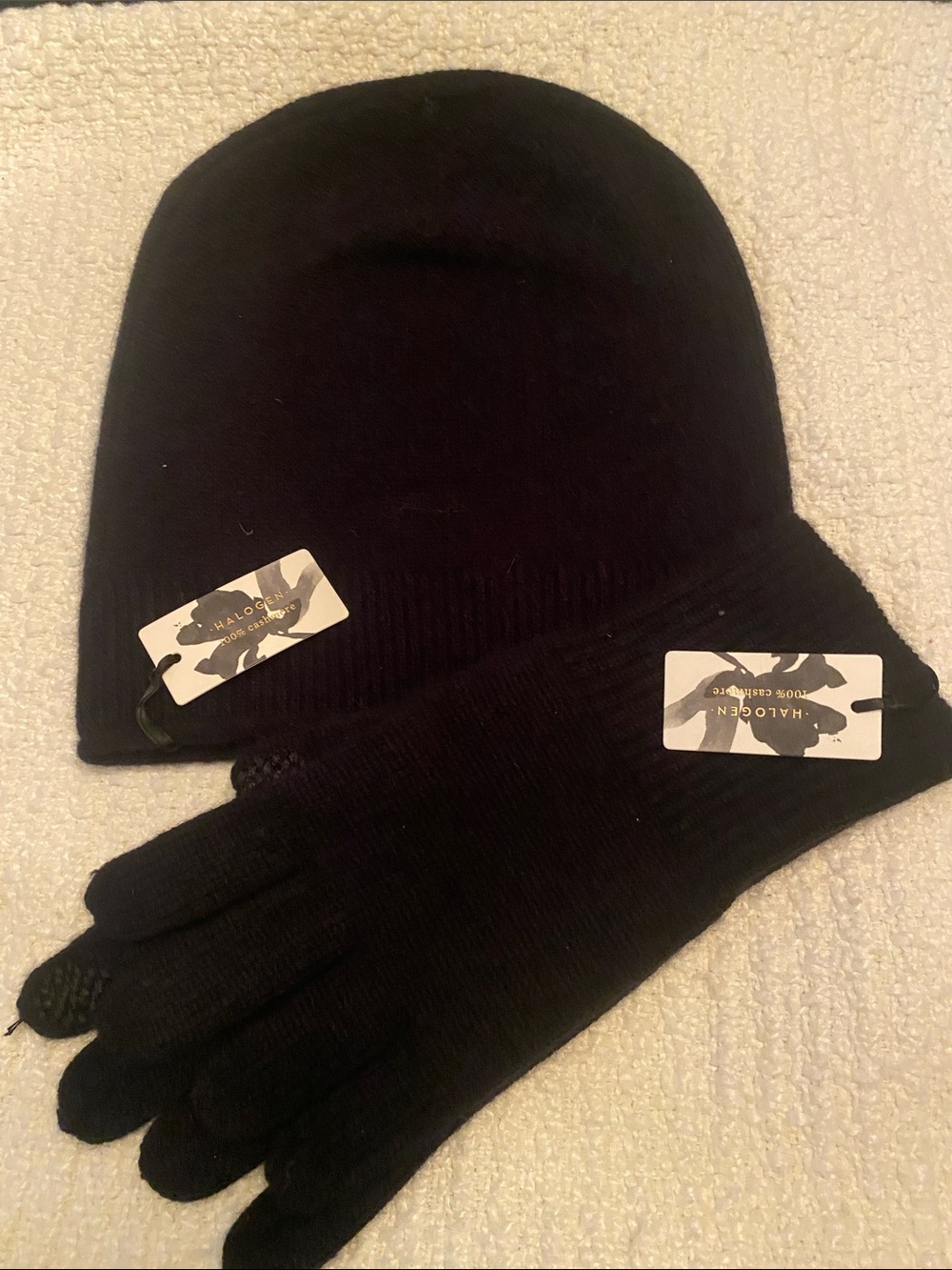 Halogen Black Knit Beanie and Glove Set
